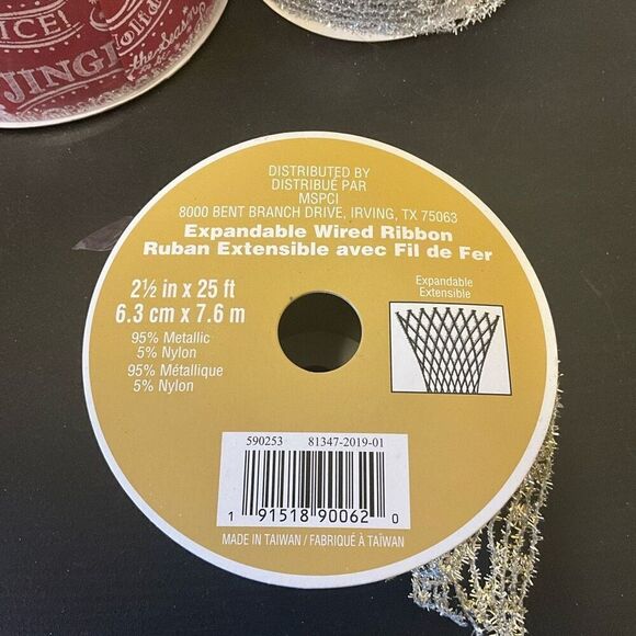 Brand New Celebrate it Lot of 3 Christmas Themed Rolls Wired Ribbon Gift Wrap - Picture 2 of 10